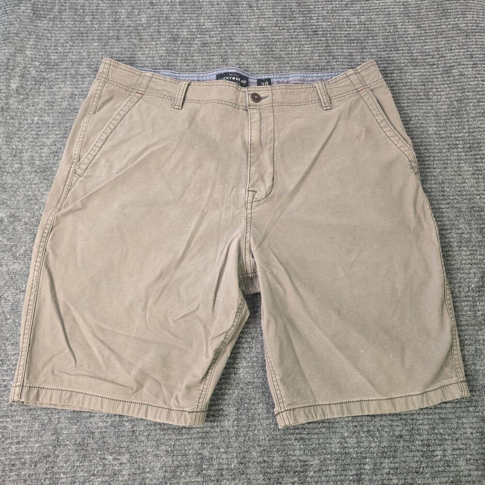 Lucky Brand Saturday Stretch Mens Chino Shorts Size 38 Beige Flat Front Cotton